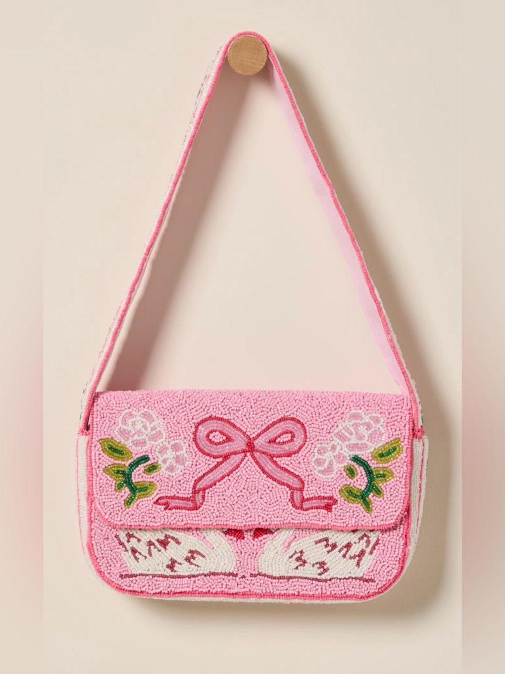 NWT Francesca’s swan Pink Beaded Floral Bow Shoulder Bag